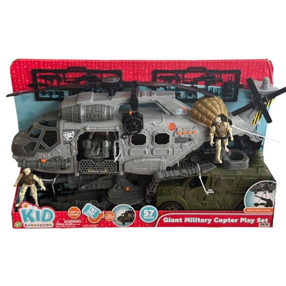 Giant Military Copter Play Set With 57 Pieces Light & Sound Features Heavy Airli - Picture 3 of 11